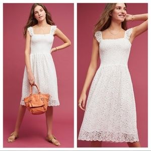 Anthropologie White Lace Midi Dress